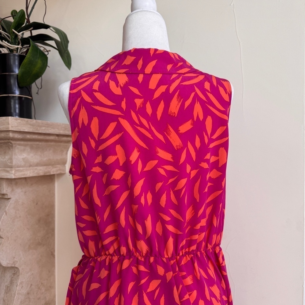 Fortune + Ivy Bright Pink Orange Sleeveless Faux Wrap Women Size M Knee Length - Picture 7 of 14